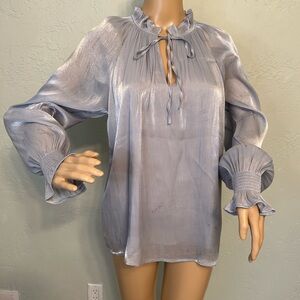 Blu Pepper Blue Tie Front Ruffled Blouse